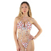 Kirschen Print Strass Monokini mit Cut-Outs von Pleaser Dancewear