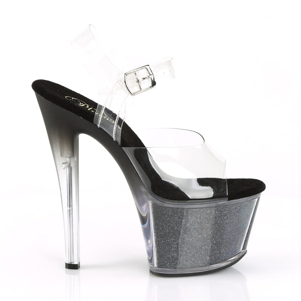 SKY-308G-T Plateau Sandaletten Transparent/Schwarz | Pleaser