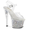 SKY-308RSI Plateau High Heel Sandaletten - Silber/Transparent Glitzer von Pleaser