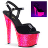SKY-309UVLG Plateau Sandaletten - Schwarz/Neon Pink UV | Pleaser