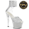 SKY-324PREM-RSNT Sandalette Plateausachuhe Transparent Glitzer | Pleaser