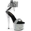SKY-327RSI - Plateau High Heel Sandaletten - Silber/Schwarz mit Strass | Pleaser