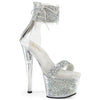 SKY-327RSI - Plateau High Heel Sandaletten - Silber/Transparent mit Strass | Pleaser