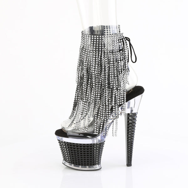 SPECTATOR-1017RSF - Plateau Stiefeletten - Schwarz/Silber mit Strass | Pleaser