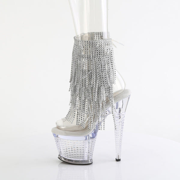 SPECTATOR-1017RSF - Plateau Stiefeletten - Transparent/Silber mit Strass | Pleaser