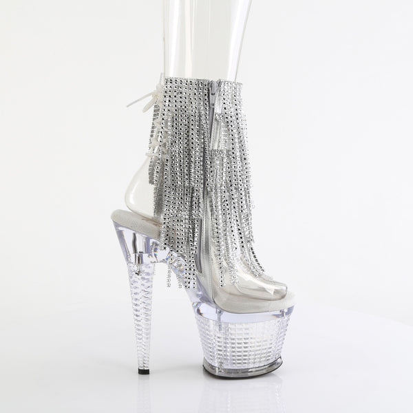 SPECTATOR-1017RSF - Plateau Stiefeletten - Transparent/Silber mit Strass | Pleaser