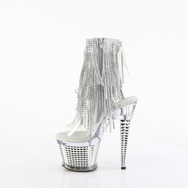 SPECTATOR-1017RSF - Plateau Stiefeletten - Silber mit Glitzer/Strass | Pleaser