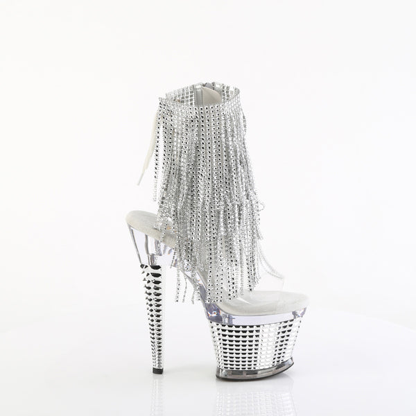SPECTATOR-1017RSF - Plateau Stiefeletten - Silber mit Glitzer/Strass | Pleaser