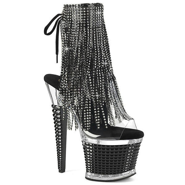SPECTATOR-1017RSF - Plateau Stiefeletten - Schwarz/Silber mit Strass | Pleaser