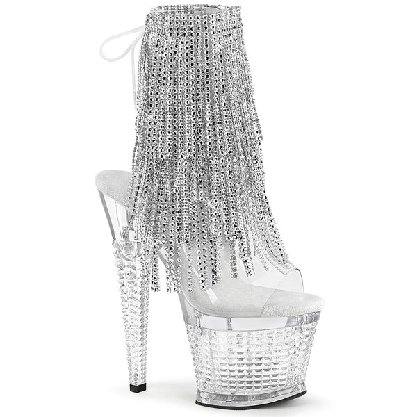 SPECTATOR-1017RSF - Plateau Stiefeletten - Transparent/Silber mit Strass | Pleaser
