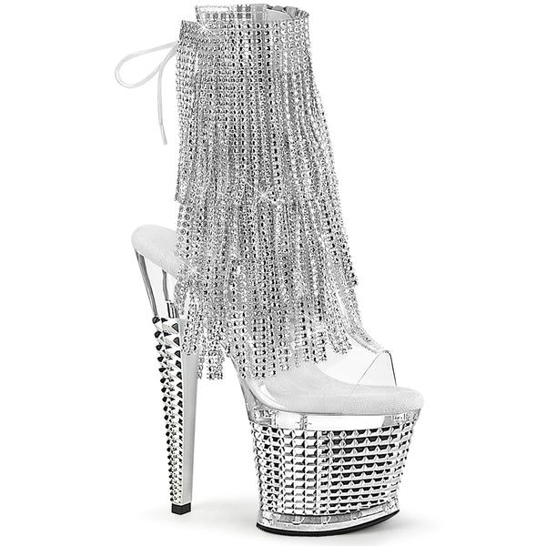 SPECTATOR-1017RSF - Plateau Stiefeletten - Silber mit Glitzer/Strass | Pleaser