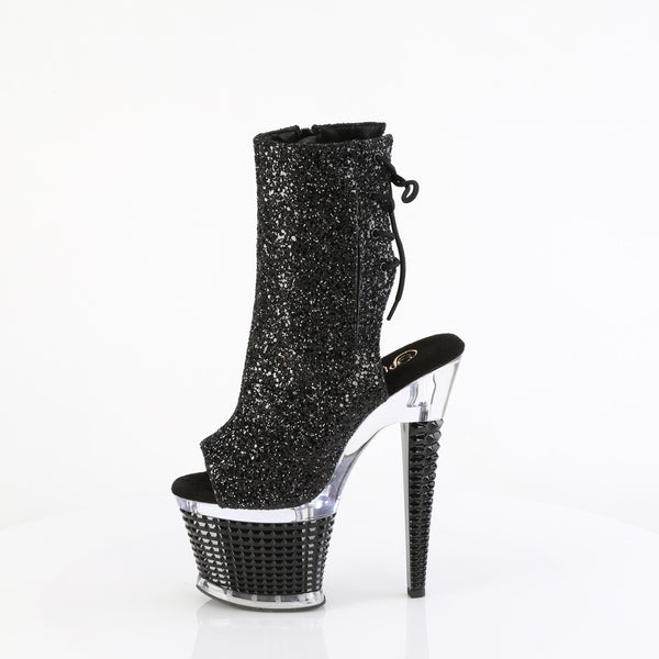 SPECTATOR-1018G Plateau Stiefeletten - Glitter Schwarz | Pleaser