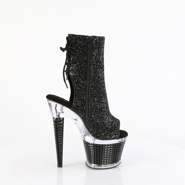 SPECTATOR-1018G Plateau Stiefeletten - Glitter Schwarz | Pleaser