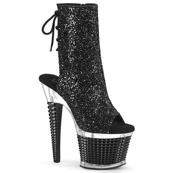 SPECTATOR-1018G Plateau Stiefeletten - Glitter Schwarz | Pleaser