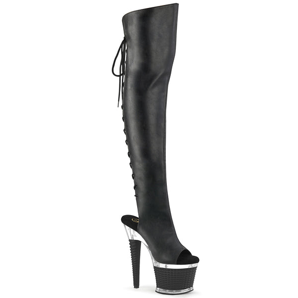 SPECTATOR-3019 Plateau Peeptoe Overknee Stiefel - Schwarz/Schwarz von Pleaser