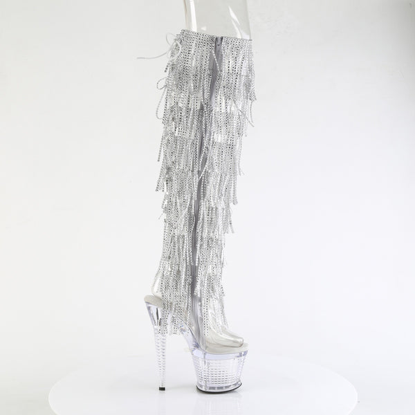 SPECTATOR-3019C-RSF - Plateau Peeptoe Overknee Stiefel - Silber/Transparent mit Strass von Pleaser – Ansicht 5