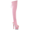 SPECTATOR-3030 Plateau Overknee Peeptoe Stiefel rosa silber | Pleaser