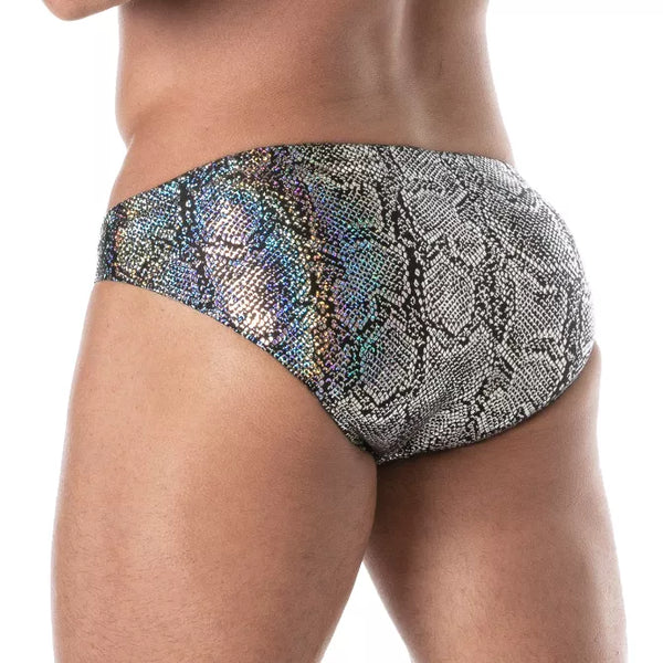 Silberner minimalistischer Badeslip mit exklusivem Glanz von TOF Paris – Ansicht 3