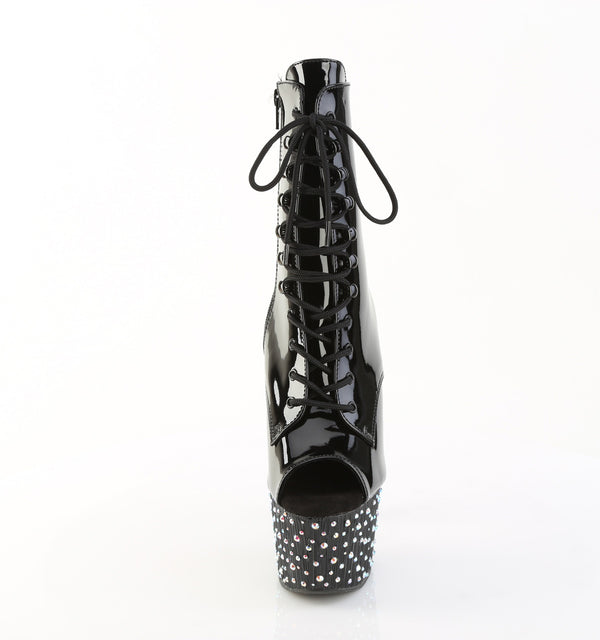STARDANCE-1021 Plateau Stiefeletten Schwarz Lack Peeptoe | Pleaser