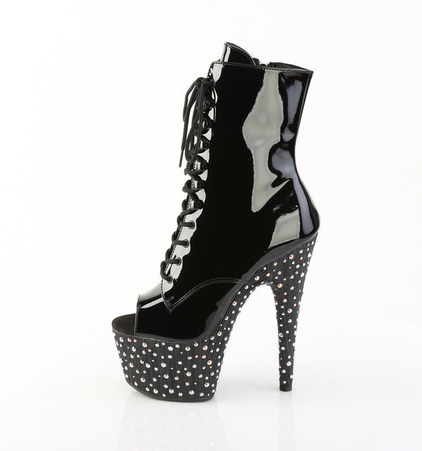 STARDANCE-1021 Plateau Stiefeletten Schwarz Lack Peeptoe | Pleaser