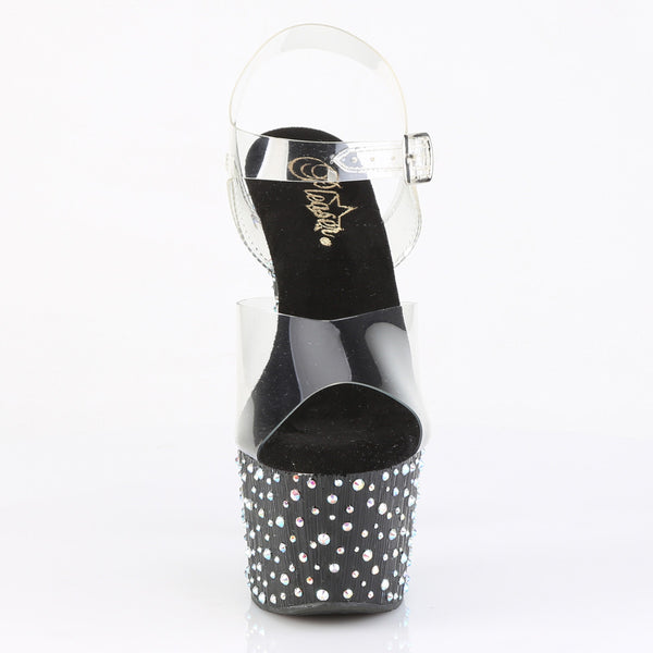 STARDANCE-708 Plateau Sandaletten Schwarz mit Glitzersteinen | Pleaser