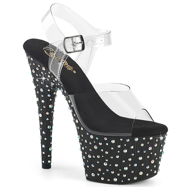 STARDANCE-708 Plateau Sandaletten Schwarz mit Glitzersteinen | Pleaser