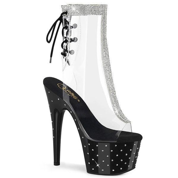 STARDUST-1018C-2RS Plateau Stiefeletten Schwarz/Transparent | Pleaser