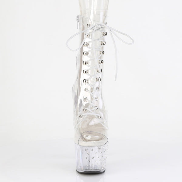 STARDUST-1021C-7 - Plateau Stiefeletten - Transparent mit Strass | Pleaser