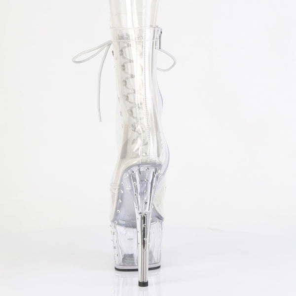 STARDUST-1021C-7 - Plateau Stiefeletten - Transparent mit Strass | Pleaser