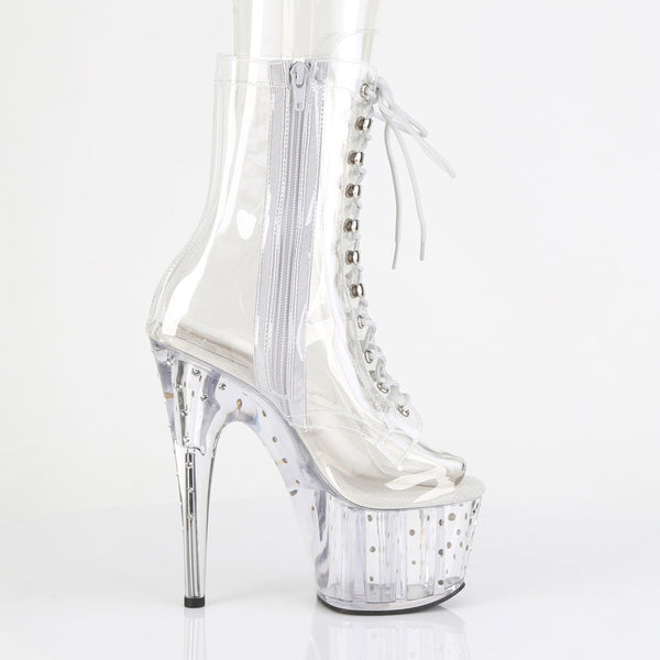 STARDUST-1021C-7 - Plateau Stiefeletten - Transparent mit Strass | Pleaser
