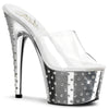 STARDUST-701 Plateau Pantoletten Silber Glitzer | Pleaser