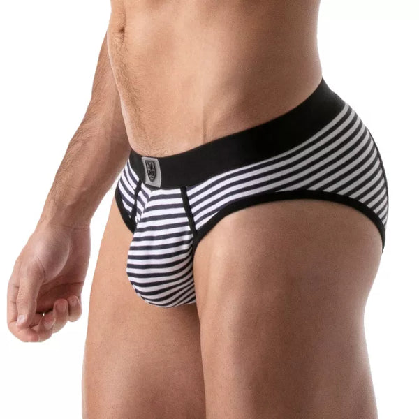 Gestreifter verführerischer Push up Slip mit offener Rückseite von TOF Paris – Ansicht 2