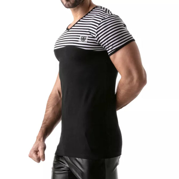 Gestreiftes verführerisches Herren T-Shirt mit athletischem Schnitt von TOF Paris – Ansicht 2