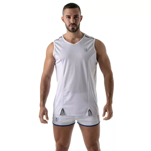 Weißes Total Protection Tank Top im markanten Designer Stil von TOF Paris – Ansicht 3