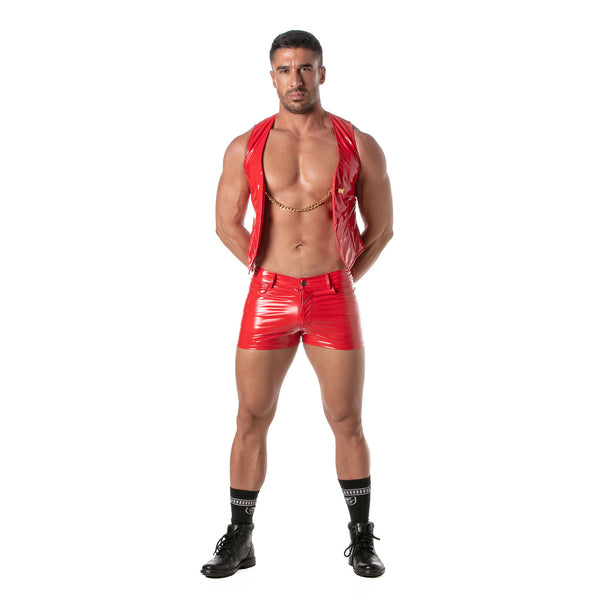 Weste mit Kette - Rotes Vinyl, auffälliger Look, Premium-Qualität | TOF Paris