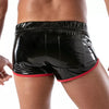 Vinyl Fetish Shorts Herren - Stretch, Reflektierend & Verstellbar, Schwarz - Rot | TOF Paris