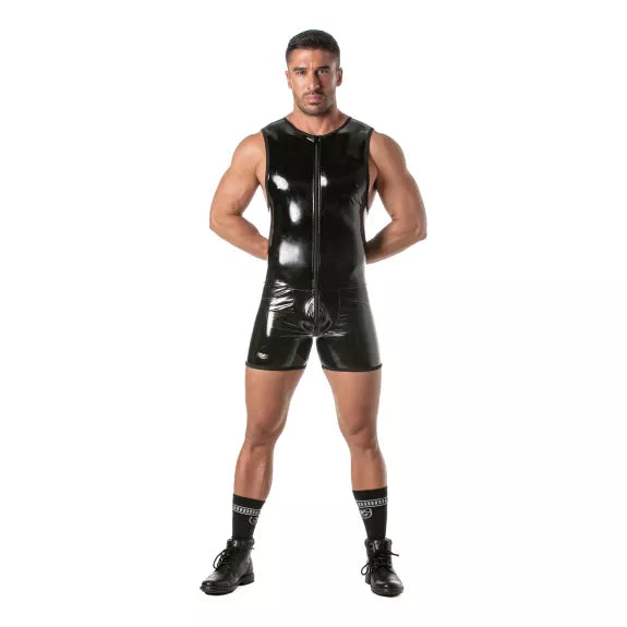 Herren Body mit Reißverschluss - glänzend, eng anliegend, schwarz | TOF Paris