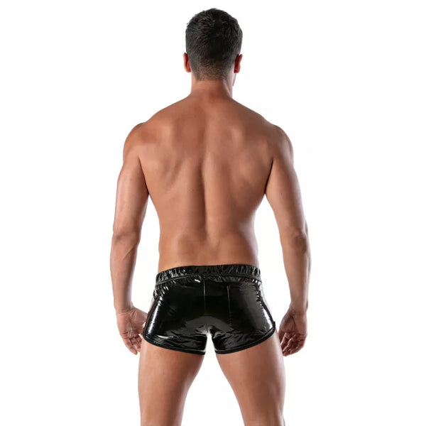 Schwarze Vinyl Mini-Shorts von TOF Paris – Ansicht 6