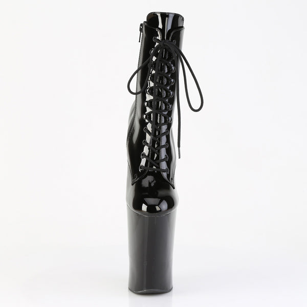WORSHIP-1020 Plateau Stiefeletten Ponyheel Schwarz Lack | Pleaser