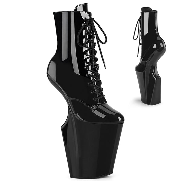 WORSHIP-1020 Plateau Stiefeletten Ponyheel Schwarz Lack | Pleaser