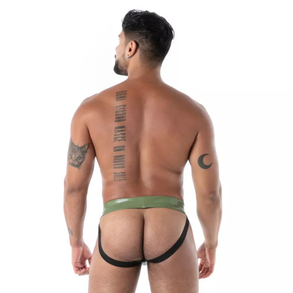 Khakifarbener Zipped Latex Second Skin-Jockstrap von TOF Paris – Ansicht 3