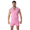 Ärmellose Zip-Hoodie Weste Pink mit Kontraststreifen & Kapuze | TOF Paris