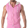 Ärmellose Zip-Hoodie Weste Pink mit Kontraststreifen & Kapuze | TOF Paris