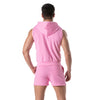 Ärmellose Zip-Hoodie Weste Pink mit Kontraststreifen & Kapuze | TOF Paris