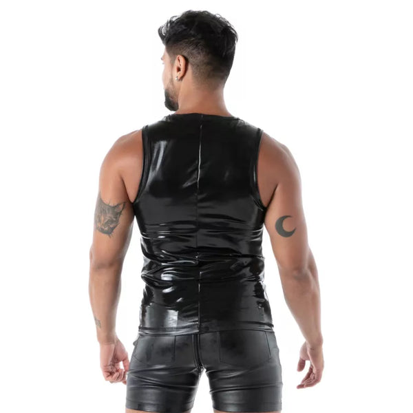 Schwarzes Latex Tank Top mit markantem Reißverschluss von TOF Paris – Ansicht 3