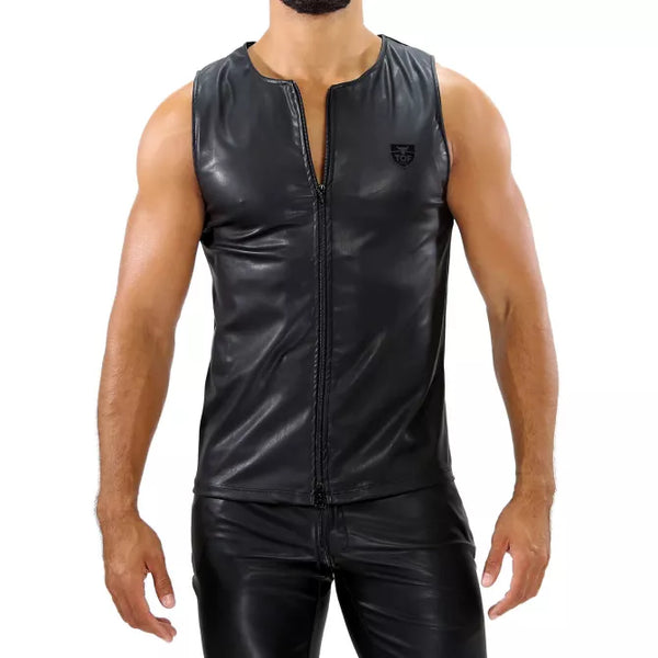 Schwarzes Fetish Tank Top mit markantem Reißverschluss von TOF Paris – Ansicht 2