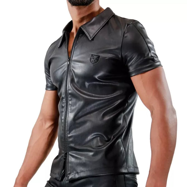 Schwarzes Fetish Tank Top mit markantem Frontreißverschluss von TOF Paris – Ansicht 5