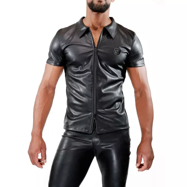 Schwarzes Fetish Tank Top mit markantem Frontreißverschluss von TOF Paris – Ansicht 2